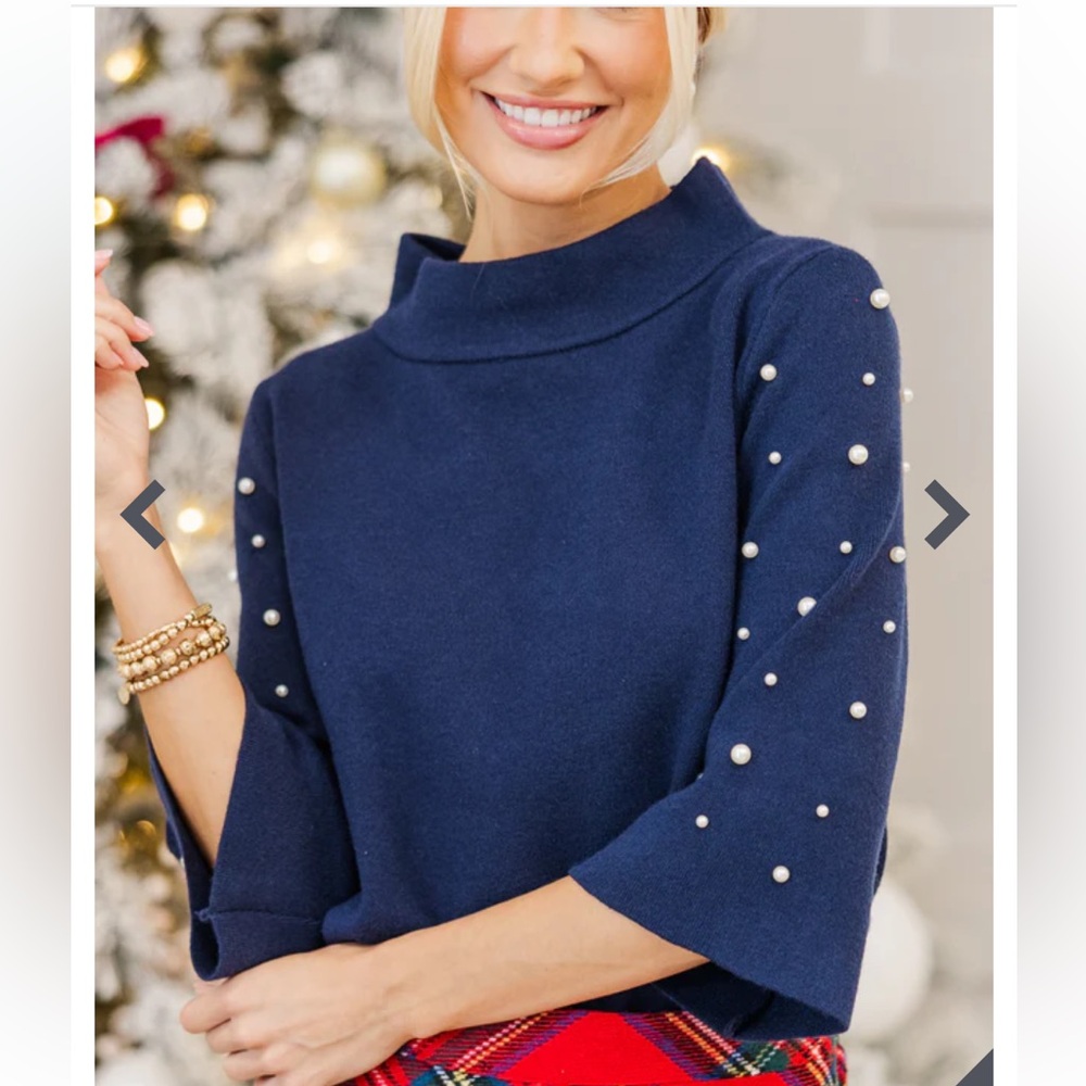 NWOT Just A Feeling Navy Embellished Mock Neck Sweater Size small
